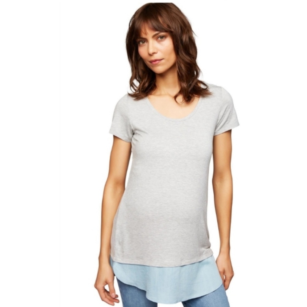 Short sleeve gray with denim maternity blouse